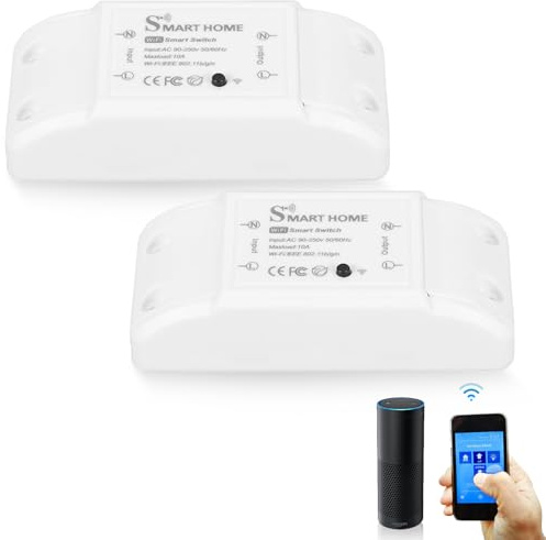 2 interruttori della luce Wlan compatibili con Alexa e Google Home, WiFi + Bluetooth doppio modulo, interruttore smart WiFi, modulo relè con protezione contro il surriscaldamento