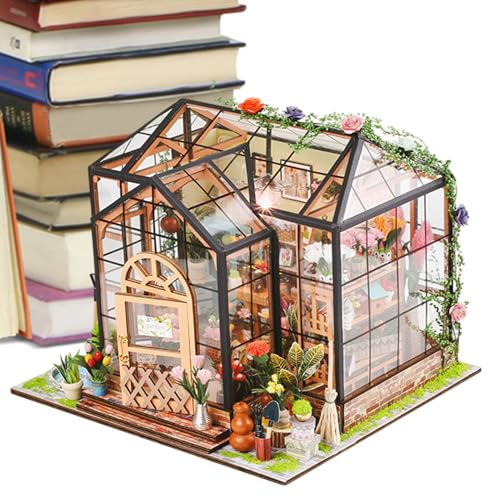Kit Case Di Miniatura Per Adulti | Set Serra con Mobili e Colla per Attrezzi - Modello in Legno Fatto a Mano - Progetti Creativi per Adulti Decorazione Casa