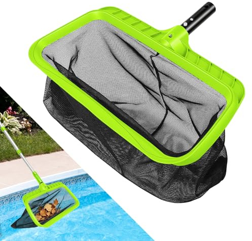 NUTKIT 1PC Recogehojas Piscina Malla Fina con Bolsa Grande, Red Limpieza Fondo Piscina Fijación, Herramienta Mantenimiento Piscina Resistente Diseño Rectangular 40x17x35cm（Verde）