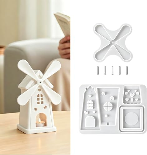 Ferizzia Molde para Fundición Molinos Viento, Molde de Silicona | Portavelas, para Moldes de Fundición para Velas, Moldes de Silicona para Decoración Velas, DIY Manualidades
