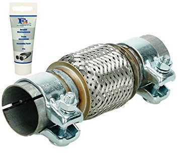 ECD Germany Universal Flexrohr 50 x 100/208 mm mit 2 Schellen aus Edelstahl inkl. Montagepaste 60g, Interlock, Montage ohne Schweißen, Flexibles Auspuff Rohr, Flexstück Wellrohr Hosenrohr Abgasanlage