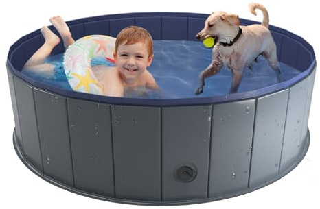 Niubya Foldable Dog Pool, Collapsible Hard Plastic Dog Swimming Pool, Portable Bath Tub for Pets Dogs and Cats, Pet Wading Pool for Indoor and Outdoor, 48 x 12 Inches