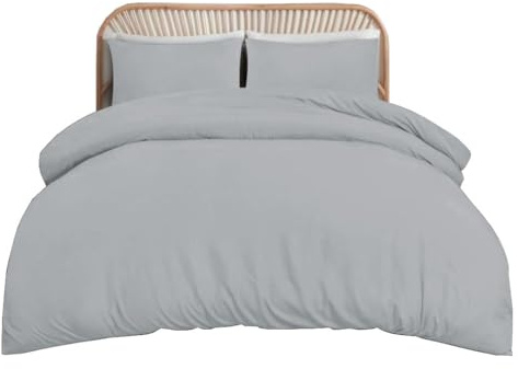 funky gadgets Double Duvet Cover Grey Soft Brushed Microfiber Plain Dyed Bedding Double Bed Set Quilt Cover with Pillowcases Button Closure Duvet Cover Sets (200x200cm)