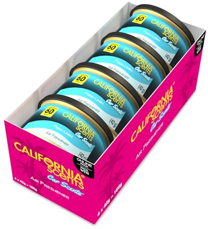 California Scents, Car Air Fresheners Can, Fresh Linen Scent, Pack of 4, Strong Adjustable Long-Lasting Fragrance, Eliminates Odour