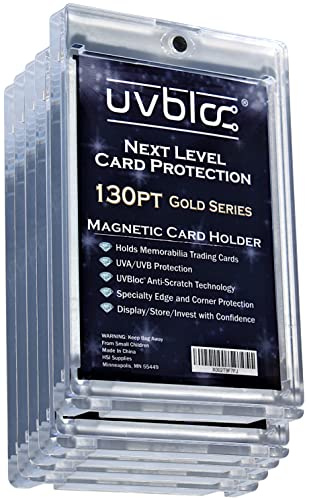 UVBLOC 130pt One-Touch-Kartenhalter (5 Stück) magnetische Baseball-Kartenhüllen für den Handel mit dicken Jersey-Aufnähern, Hartschalenschutz, Sport, Fußball, Hockey, Basketball, Fußball