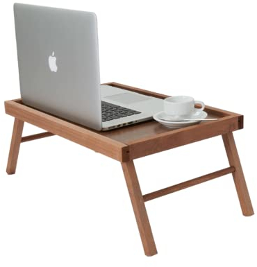 Tavolino da Letto Pieghevole, Vassoio da Poltrona, Color Noce, Colazione, Pieghevole in Legno Faggio, Gambe Ripiegabili, 33x50x21.5hcm