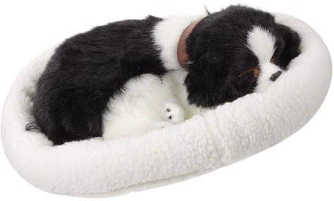 ABOOFAN Schlafender Hund Auf Pad-Puppenspielzeug Realistische Border-Collie-Welpen-Spielzeugdekoration Simulation Schlafender Hund Kinder-Stofftier Büro-Schreibtisch-Handspielzeug