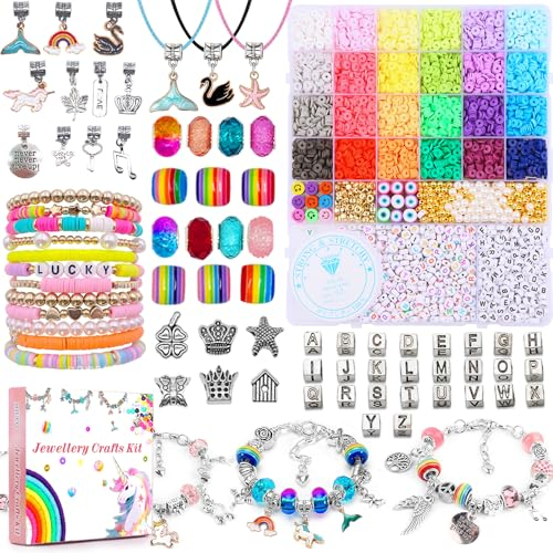 MiuCo Bracelet Making Kits for Girls, Jewellery Making Kit for Birthday Gifts for Girls Arts Craft Kits for Kids Age 4 5 6 7 8, Beads for Friendship Bracelet to Presents