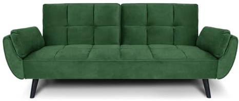 SAMIRA Divano letto clic clac in velluto verde scuro - Divano 3 posti mod. Ambra piedi in legno nero
