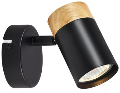 Glitzerlife Wandstrahler Schwarz Wandlampe Holz - Wandspots Innen 1 Flammig Wandleuchte GU10 Spotleuchte Retro Schwenkbar für Flur Küche Schlafzimmer MAX. 40W (Ohne Leuchtmittel)
