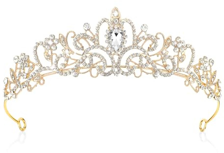 YUXIANLB Krone Prinzessin Mädchen Damen Diadem Crown Kristall Tiaras Goldene Prinzessinnenkrone Eleganter Corwn Royal Queen Brautschmuck Strass Stirnband Geschenk Haarschmuck für Frauen Hochzeit