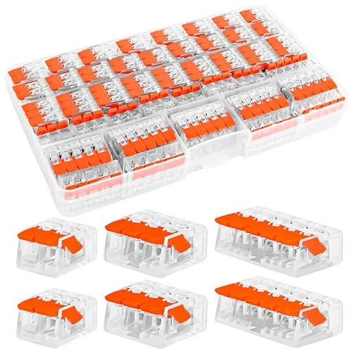 VFANDV Kabelverbinder, 60 Stück Kabelverbinder Kabelklemmen Elektro, Kabelklemmen Elektro Lüsterklemmen mit Betätigungshebel, 4mm² Lüsterklemmen Verbindungsklemme für Feste Kabe 2-3-5 Leiter