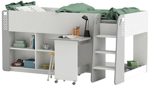 Halbhohes Bett Thierry matt weiß/dunkelgrau