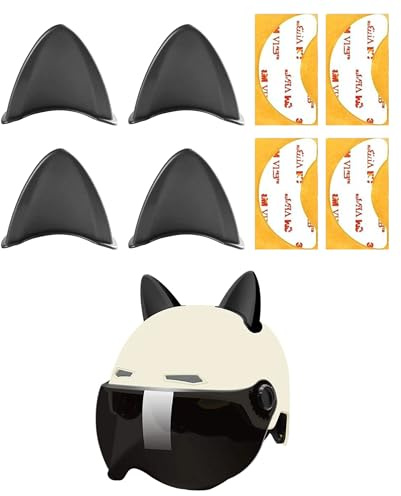 Flaconi 4PCS Deco Casque Moto,Accessoire Moto,Oreilles Décoratives pour Motos,Décoration de Casque en Forme d'oreille de Chat en Forme,Convient aux Motos,Vélos,Voitures électriques,Scooters(Noir)