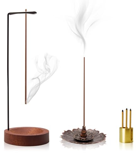 Bofanze Porta Incenso 5 in 1, Porta Incenso per Bastoncini Capovolto, con Portaincenso Fiore di Loto Rimovibile (9 cm) e 9 Fori Bruciatore di Incenso, per Meditazione, Yoga, Ufficio