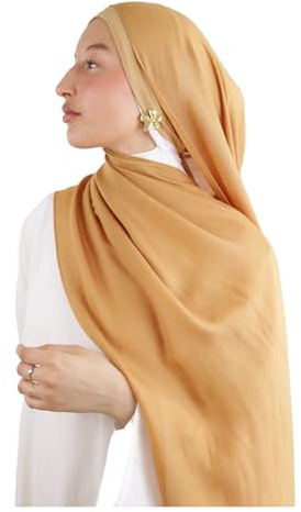 Hijab de algodón modal para mujer musulmana velada – Tejido transpirable, antialergia y cómodo MDL00, amarillo mostaza, Talla única