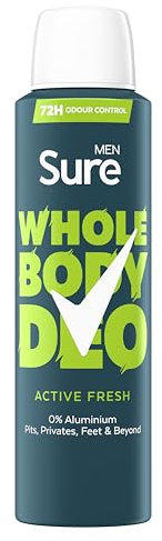 Sure Men Active Fresh Whole Body All Over Body Deodorant Spray with a citrus & woody fragrance and 72 hour odour control 150ml