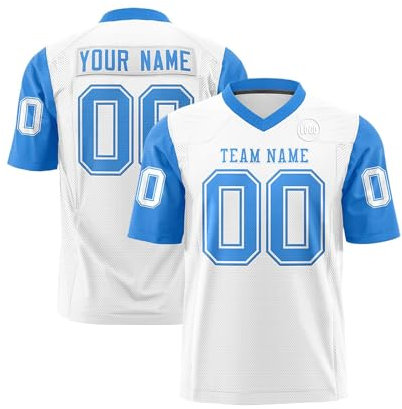 Football Kostüm Damen, Personalisiert American Football Spieltrikots Mit Name Nummer Personalisierte Trikot T-Shirt Für Kinder Erwachsene Junge Mädchen Herren Shirt Football (Einheitsgröße, Sky Blue)