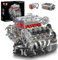 Mould King 10219 V8 Engine Building Blocks Set, Combustion Engine Model That Runs, Mini Twin-Turbo Engine Build Kit for Adults with Battery, Engineering Construction STEM Toy