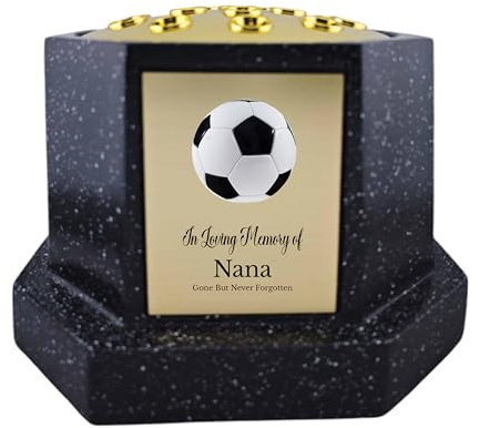 In Loving Memory Of Memorial Octagon Rose Bowl Grave Marker Flower Pot Vase With Football Design Dad & Lots More Black/Gold (UV PRINTED) (Nana)