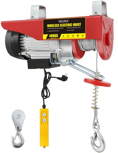 Polipasto Eléctrico 400 kg, 850 W, Altura de Elevación 12 m, Velocidad 10m/min, Motor de Cobre Puro, Cabrestante Eléctrico con Control Remoto de Cable, para Talleres y Almacenes