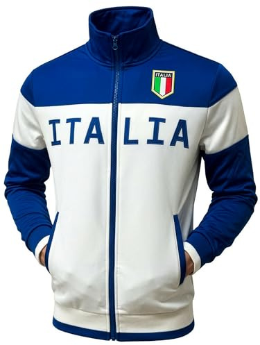 Just 4 Kicks Italy Jacket, White Full Zip Italia Soccer Track Jacket With Zipper Pockets (AXL)