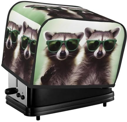 2 Slice Toaster Cover with Pockets & Top Handle Small Bread Maker Covers Funny Raccoon Green Sunglasses Kitchen Small Appliance Cover Washable Universal Oven Covers