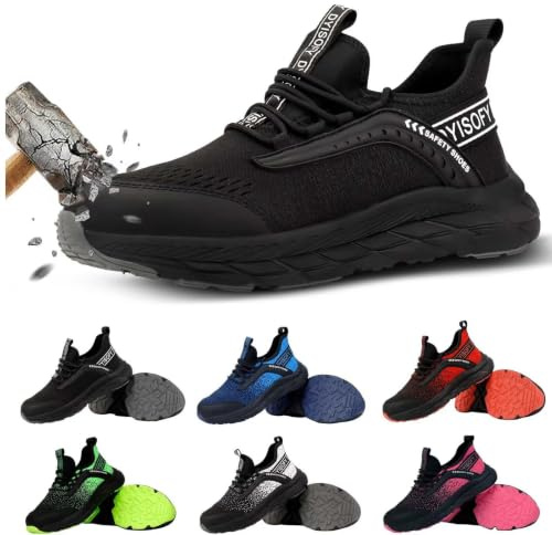 DYISOFY Zapatos Seguridad Hombre Mujer Ligeros Zapatillas Trabajo | Calzado de Seguridad Punta de Acero, Antideslizantes, Cómodos, Transpirables, Obra, Almacén, Taller, Industria y Uso Diario