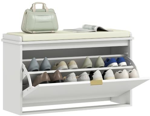 HOMCOM Banc à Chaussures avec Coussin Rembourré 80 x 26 x 47,5 cm Blanc