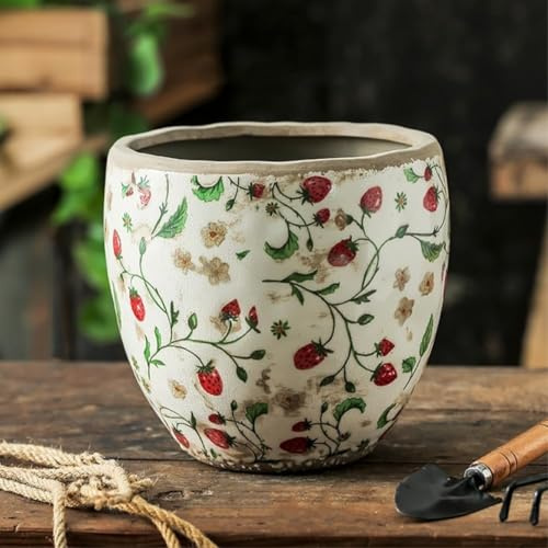 Seodradow Rustic Ceramic Flower Pots for Garden Plants and Succulents,Red Distressed Cracked Ceramic Planters Tuscan Flower Pots(Al,No Hole)
