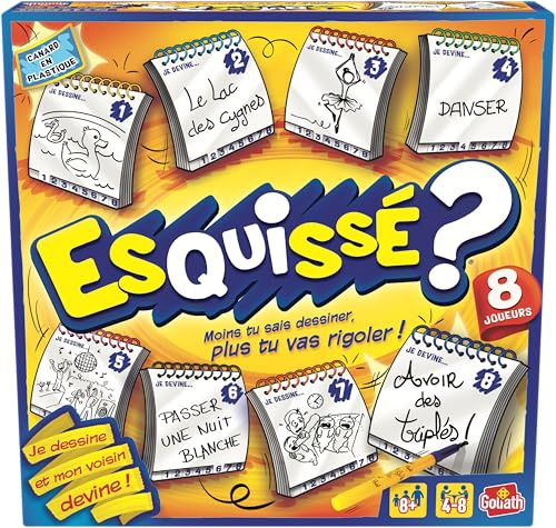 Goliath - ESQUISSE 8 JOUEURS - Jeux de Dessin - Jeu de Société pour Enfants dès 8 Ans - Faire Deviner à Son Voisin - Inclus 8 Carnets pour Dessiner - A Jouer en Famille ou entre Amis- 4 à 8 joueurs