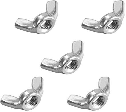 sourcing map M6 Wing Nuts, Stainless Steel 201 Fasteners Parts Hurrican Screws Hand Twist Tighten Ear Butterfly Nut, 5pcs