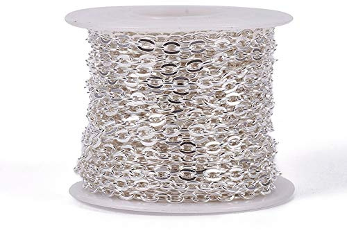 Beadthoven 10 m/32,8 fot silverpläterad järnkorskedjor 5 x 3,3 mm osvetsad platt ovala vridna metallkedjor länkar med spole för gör-det-själv smycken armband halsband tillverkning
