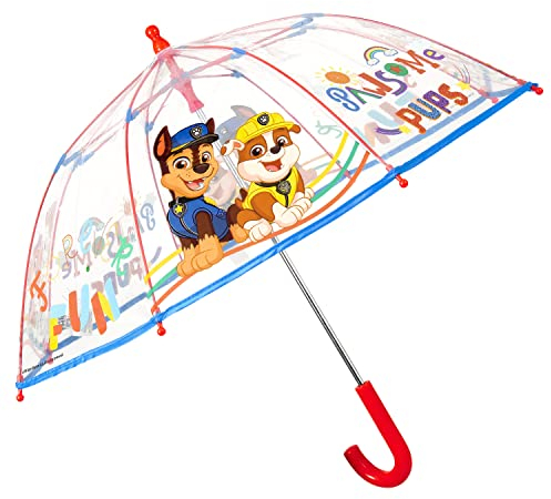 PERLETTI Paw Patrol Regenschirm Transparent Blau Rot - Durchsichtig Kinderschirm Marshall Chase Rubble Skye Kuckuck - Kinder Schirm Windfest Sturmsicher Jungen 3 4 5 6 Jahre - Durchm 64 cm (Orange)