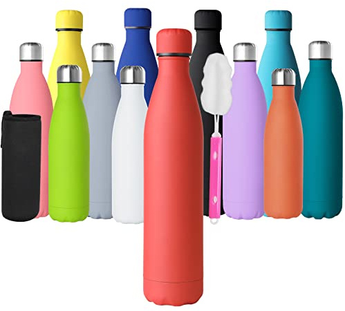 GeeRic Stainless Steel Water Bottle 1 Litre, Double-Walled Vacuum Insulated Metal Water Bottle 12 Hours Hot & 24 Hours Cold Drinks Cycling Bottles for Outdoor Sports Hiking Running 1000ml Red