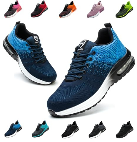 Zapatos de Seguridad para Hombre Ligero Zapatillas de Seguridad Mujer Transpirable y Antideslizante Calzado de Seguridad con Punta de Acero Comodo Botas de Seguridad Azul EU 42