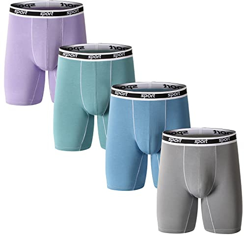 Nuofengkudu Modal Sin Costuras Tallas Grandes Largos Calzoncillos Hombre Boxer Ajustados Antirozaduras Suave Comodos Elastico Ligero Ropa Interior Deporte Underwear 4 Pack Gris Verde Azul Morado 3XL