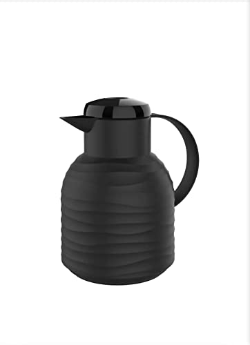 Emsa Samba Wave Verseuse isotherme en plastique Quick-Press | Fiole isolante en verre | Cafetière : 12 h chaud/24 h froid | 100 % étanche | Noir profond | 1,0 l