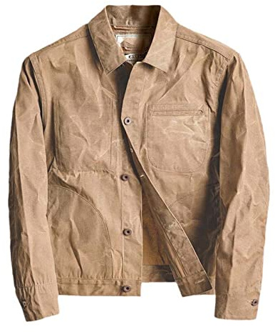 Aoleaky Herr vintage kaki jacka flera fickor vaxad kanvas bomull militärjackor ledig smal cargojackor, Khika 1, M
