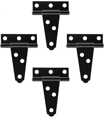 Lokatall Paquete de 4 bisagras en T, bisagras en T de acero al carbono con recubrimiento en polvo negro, 68 x 46 mm, 6 agujeros, montaje en superficie, 4 unidades