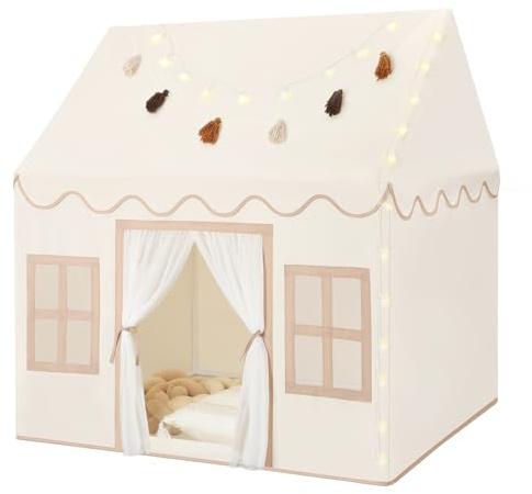 Senodeer Kids Play Tent Indoor: with Mat, Tassel Garland, Star Lights - Girl Tent Indoor Playhouse for Kids Toys for Boy Girl Birthday Gift
