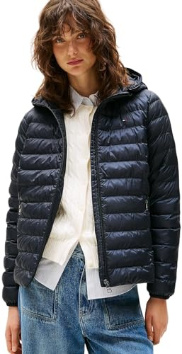 Tommy Hilfiger Damen Daunenjacke Padded Global Stripe Jacket mit Kapuze, Blau (Desert Sky), XXL