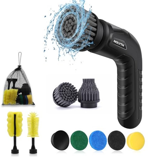 Brosse à récurer électrique sans fil, avec 8 têtes de brosse, 1 sac filet, brosse à récurer électrique à 2 vitesses, brosse de nettoyage électrique pour salle de bain, douche, joint de sol