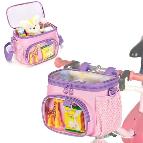 LoDrid Bicycle Front Bag, Bike Basket, fit Most Handlebar,Tricycle, Scooter Bag with Shoulder Strap, Pink