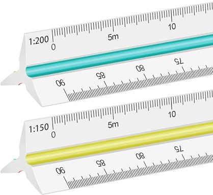 2 Pieza Sescalímetro de Precisión, Escalimetro Triangular, Escalímetro para Arquitectos o Ingenieros 1:20 1:25 1:50 1:75 1:100 1:125/1:100 1:200 1:250 1:300 1:400 1:500