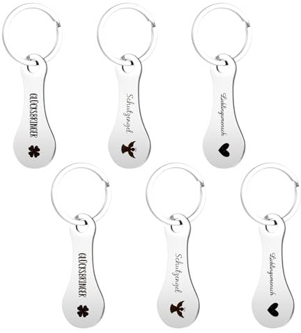 Varkage 6 Stück Einkaufswagenlöser Metall, Glücksbringer Einkaufswagenchip Zum Rausziehen, Einkaufswagenlöser Edelstahl Schlüsselanhänger