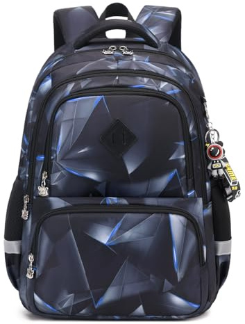 Tanou Schulrucksack Jungen 1.-3. Klasse, 20 Liter Atmungsaktiver Kinder Rucksack für Grundschule, Cartoon-Druck Schulranzen Kinder Schultasche für Junge, Geometrie