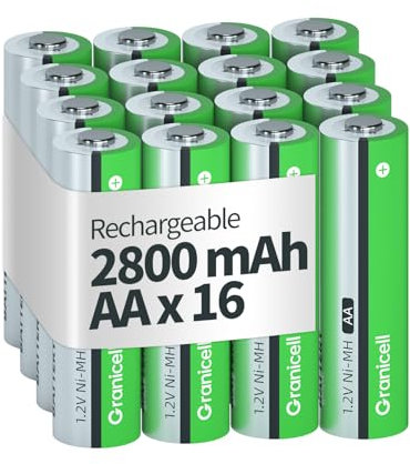 Granicell AA Wiederaufladbare Batterien 2800 mAh Hohe Kapazität 1500 Zyklen, 1.2V NiMH Niedrige Selbstentladung AA Batterie, 16er Pack
