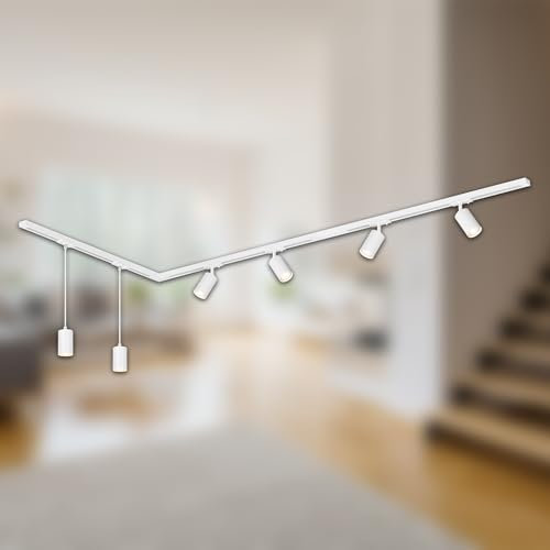 BRILONER - Set completo di binari, 4x spot GU10 orientabili, 2x GU10 a sospensione, a L, sistema di binari a soffitto, binario per faretti, lampada a soffitto, plafoniera, faretto, 2,25m, bianco