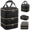 Spalivivre Nagellack Organizer, Nagellack Aufbewahrung für 84 Nagellackflaschen Und 1 LED-Nagellampe, 3 Ebenen Wasserdicht Make Up Tasche, Schwarz